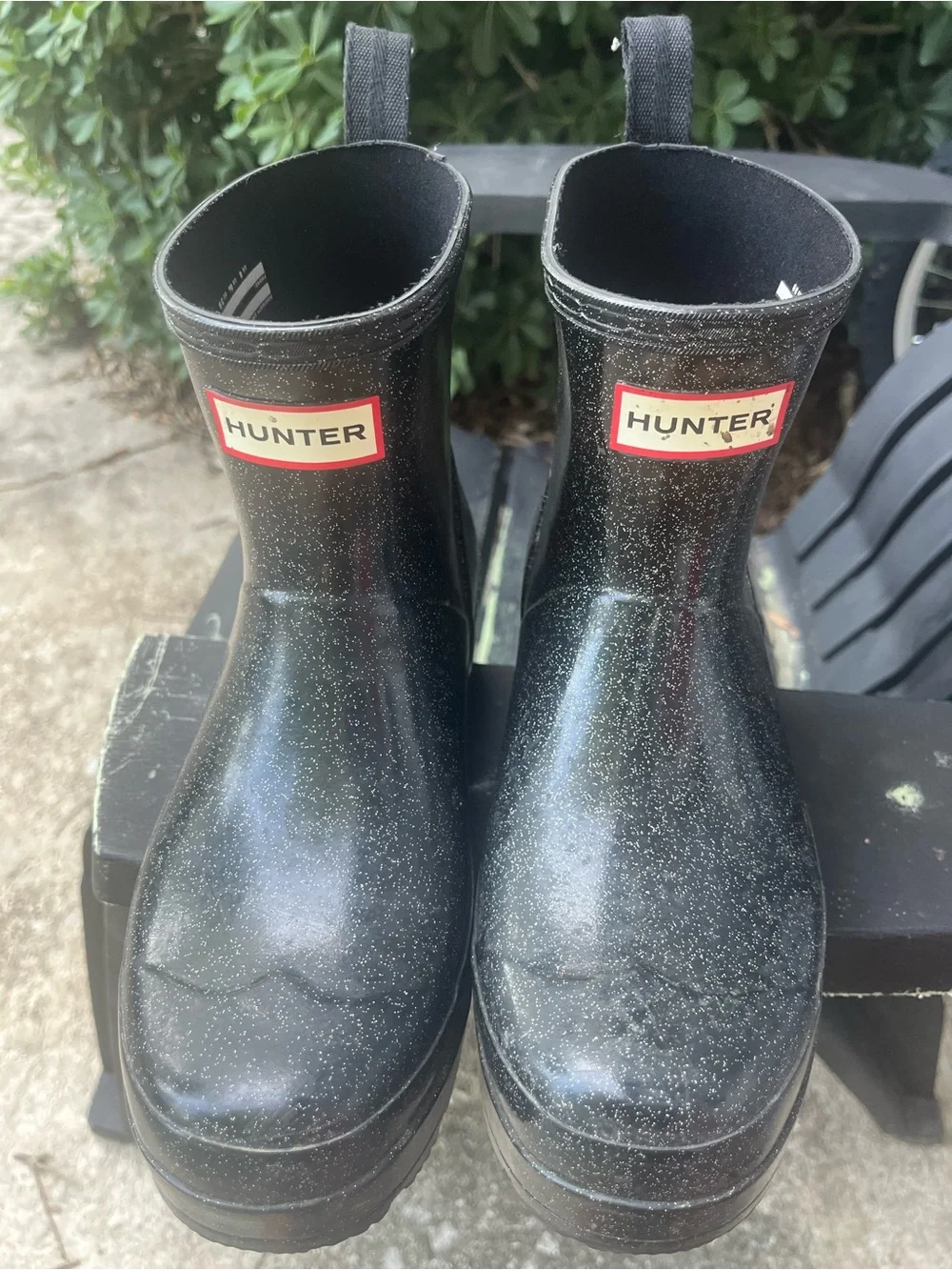 Hunter Womens PLAY Starcloud Glitter Short Waterproof Rain Boots Black Size 8